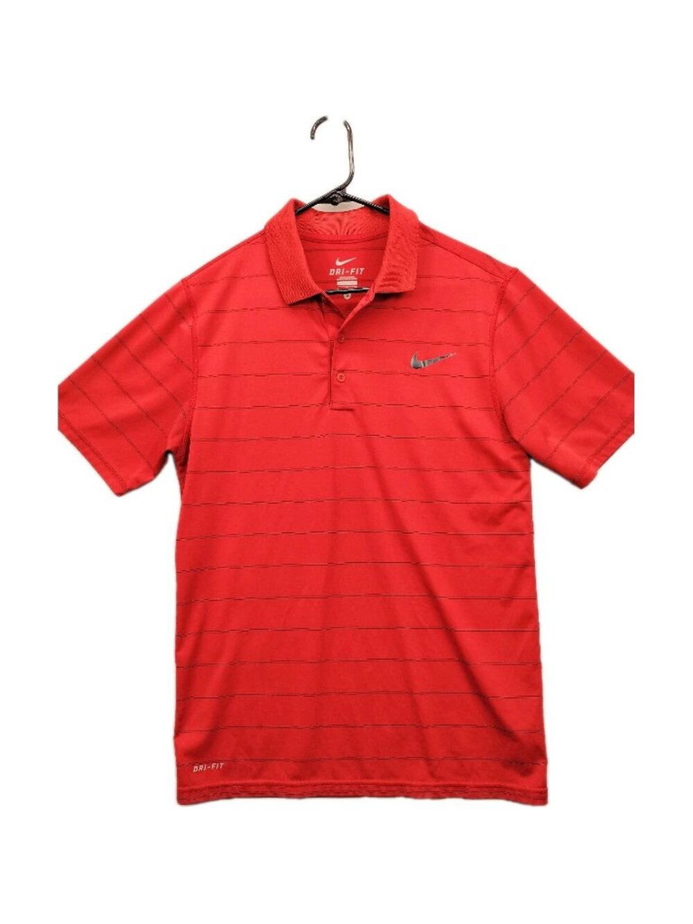 Nike S Mens Polo Shirt Red Striped Dri-FIT Short Sleeve Moisture Wicking Golf